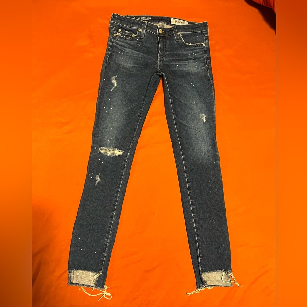 AG Adriano Goldschmied Dark Blue Distressed Skinny Jeans